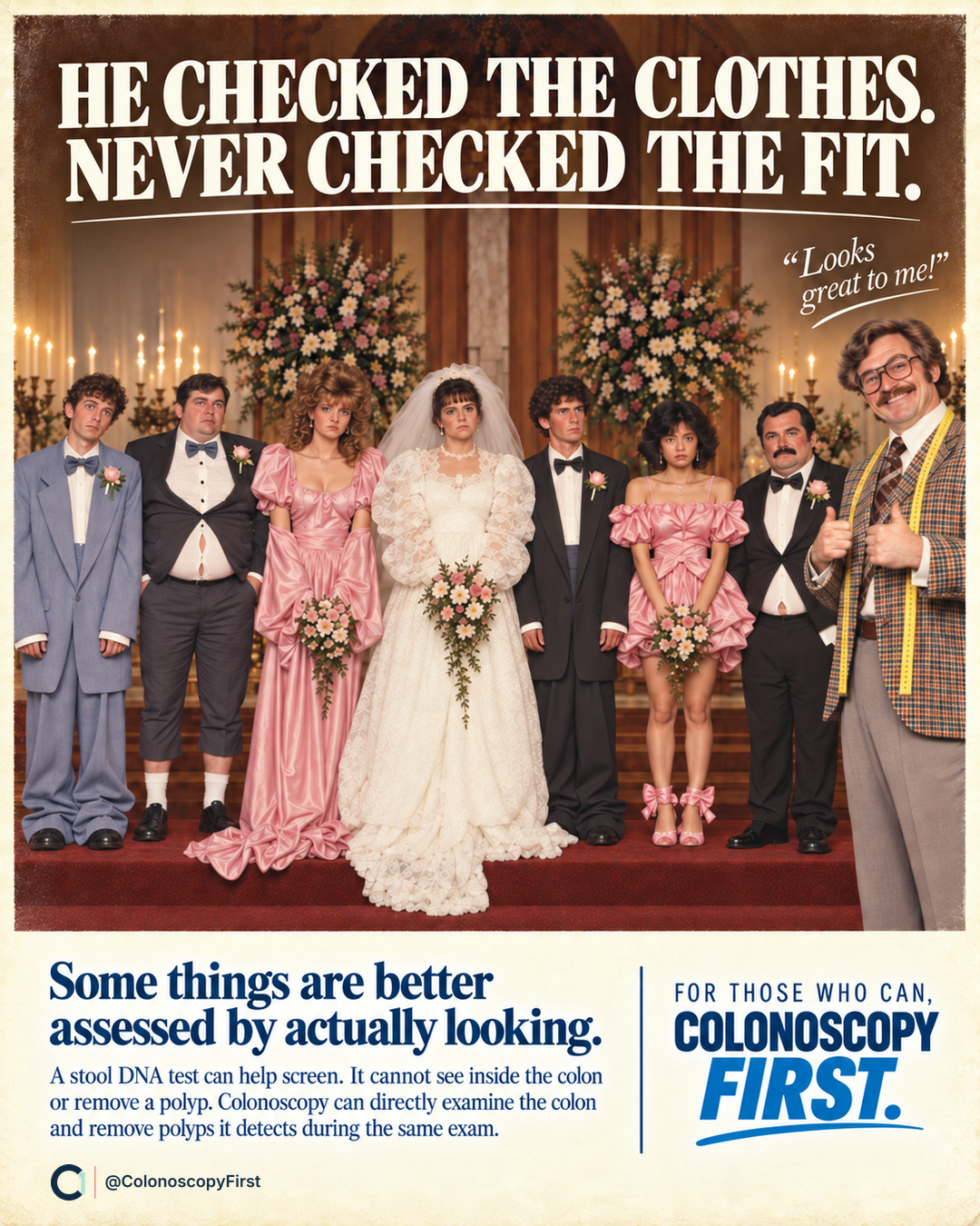 The Wedding Fitting fictional campaign scene. He checked the clothes. Never checked the fit.